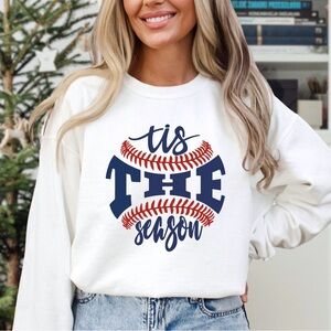 Women’s Baseball “’Tis the Season” Graphic Sweatshirt White Gildan Size Large